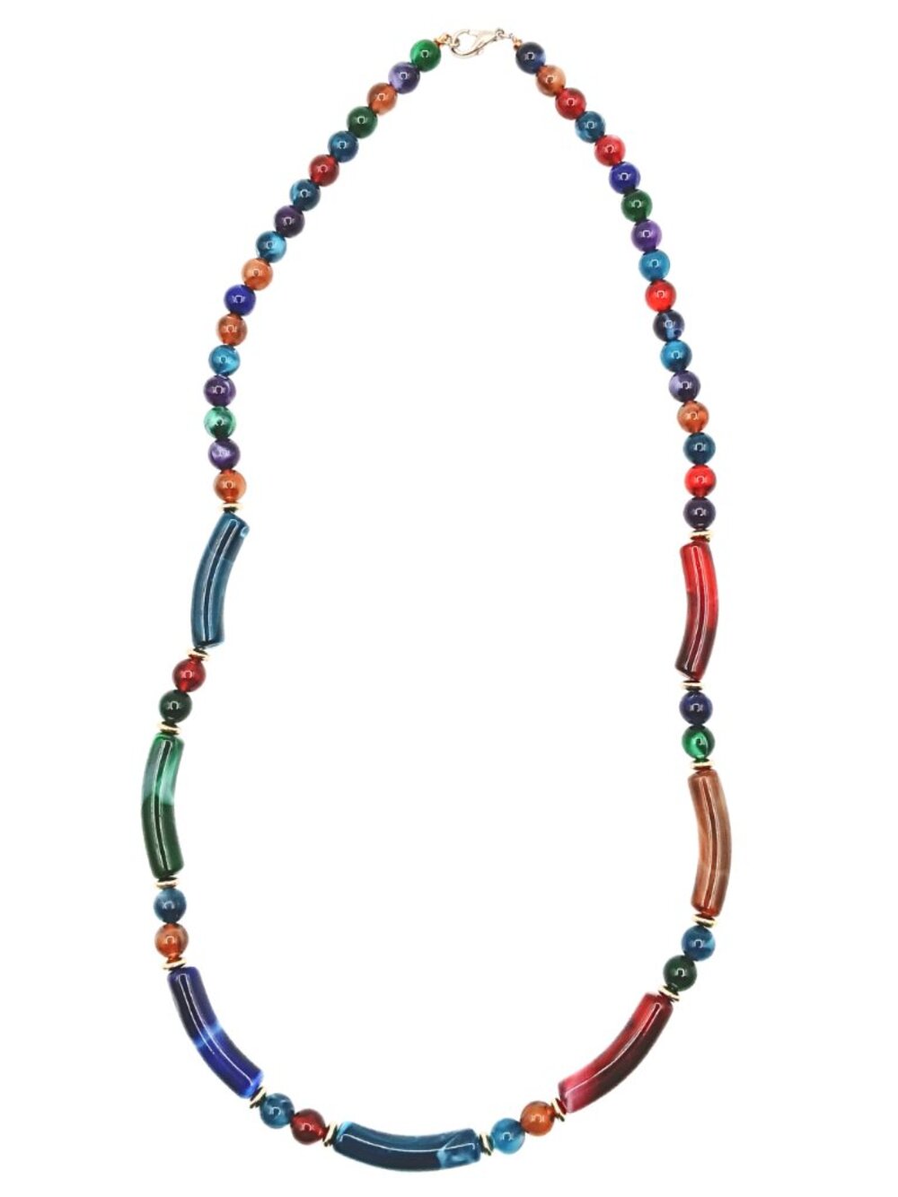Vintage Single Strand Genuine Marbled Lucite Multi-Color Elegant Beaded Necklace